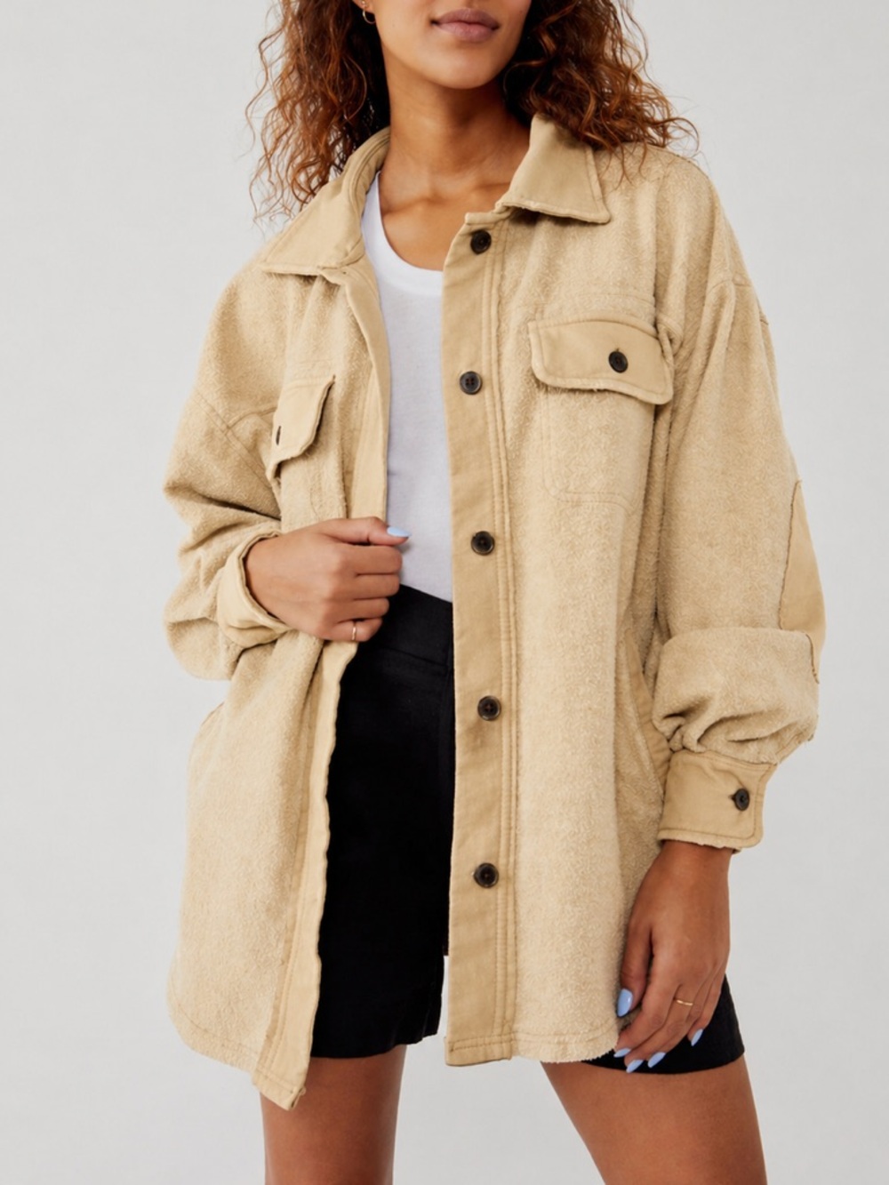 Free People Beige Button-Front Shacket